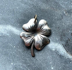 antique silver four leaf clover charm