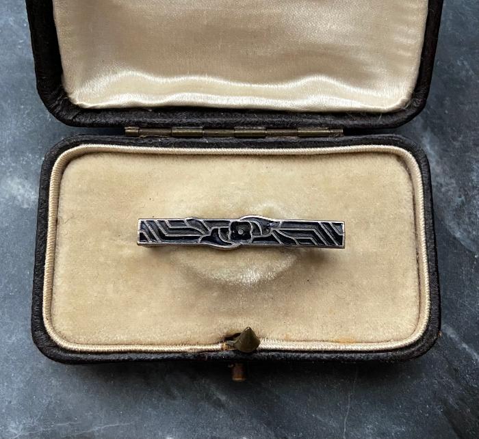 art deco black enamel bar pin