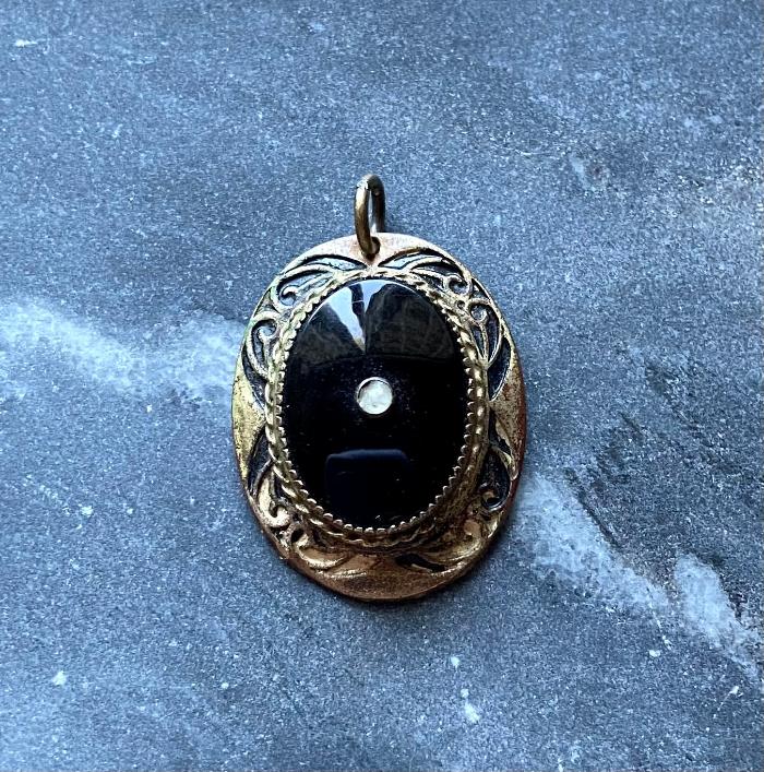 antique art deco black onyx charm