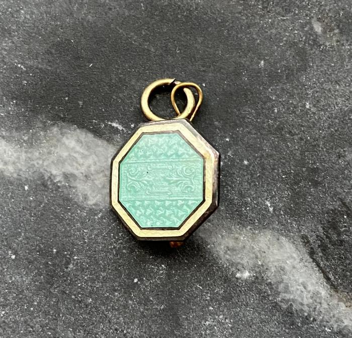 antique art deco green enamel charm