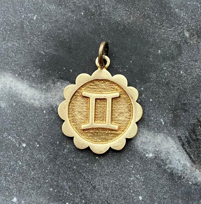 brass gemini zodiac sign charm