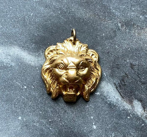 vintage brass lion head charm