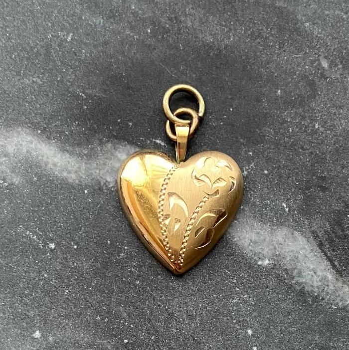 vintage gold filled floral heart charm