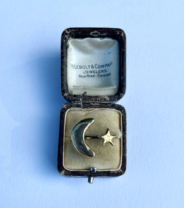 serpentine cast brass celestial moon and star ring