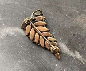 Antique Victorian Gold Filled Black Glass Leaf Brooch Pin