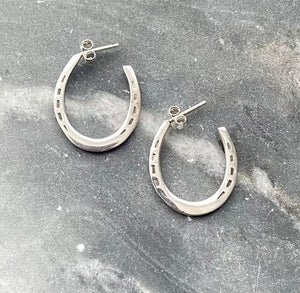 Vintage Sterling Silver Horseshoe Hoop Earrings Good Luck Jewelry
