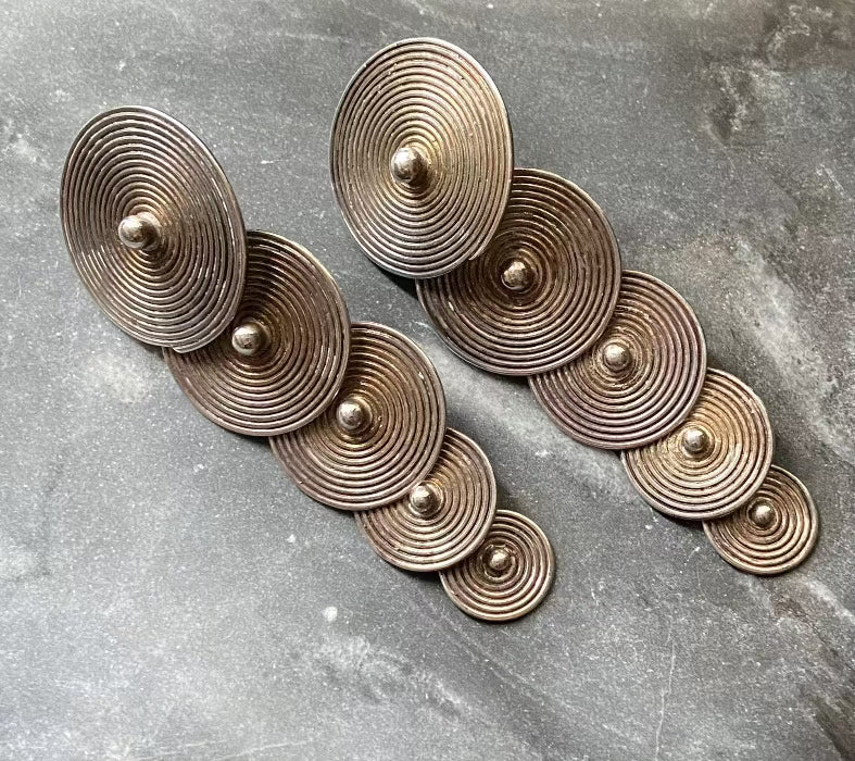 Vintage Sterling Silver Long Spiral Dangle Statement Earrings