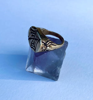 serpentine wax cast brass jewelry spiderweb spider ring