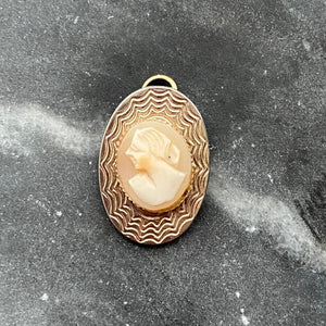 vintage peach spiderweb cameo charm