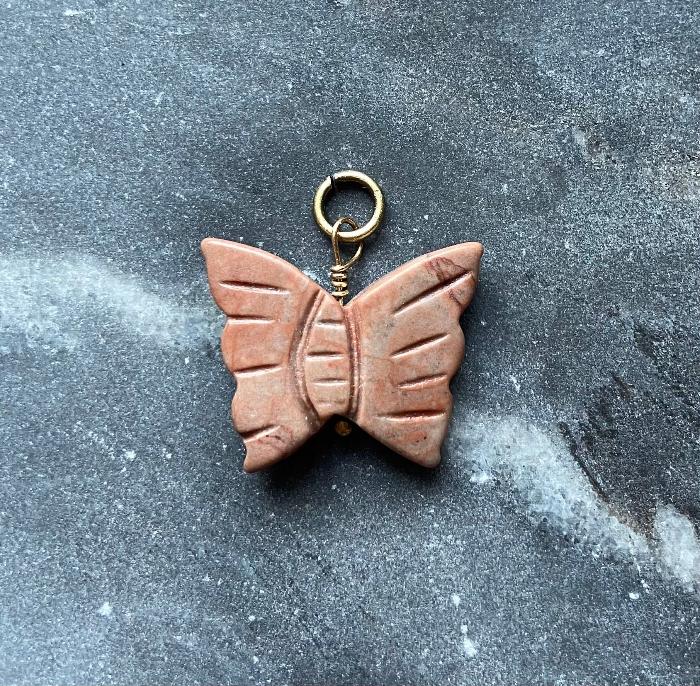 vintage red jasper butterfly charm