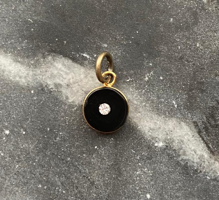 vintage round onyx rhinestone charm