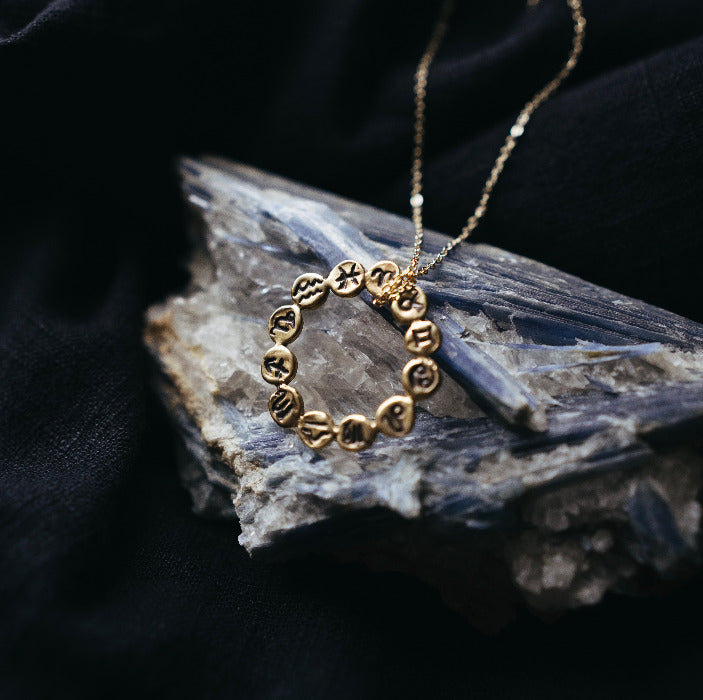 serpentine handmade wax cast zodiac wheel astrology necklace
