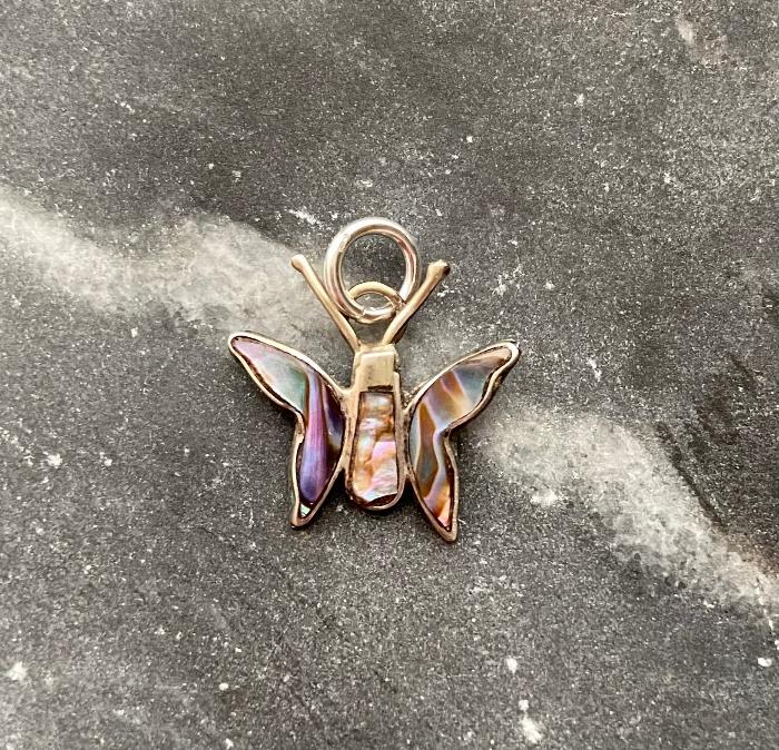 vintage silver abalone shell butterfly charm