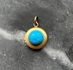 vintage brass turquoise locket charm