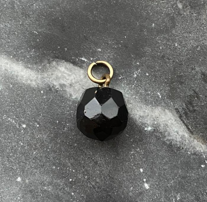 antique victorian black glass button charm