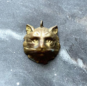 antique victorian brass cat head charm