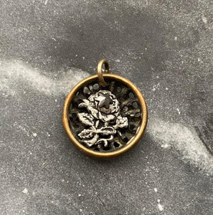 antique victorian floral metal button charm