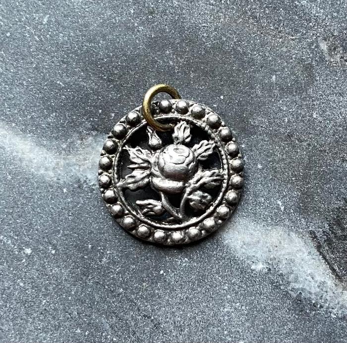 antique victorian rose flower metal button charm