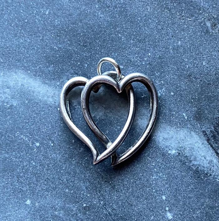 antique victorian sterling silver double witches heart charm