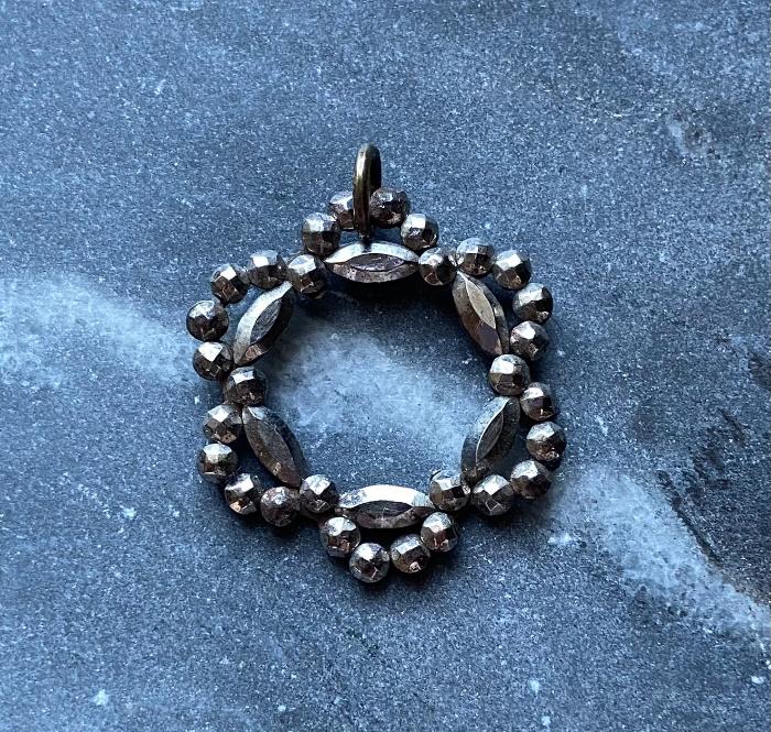 antique victorian steel cut wreath charm