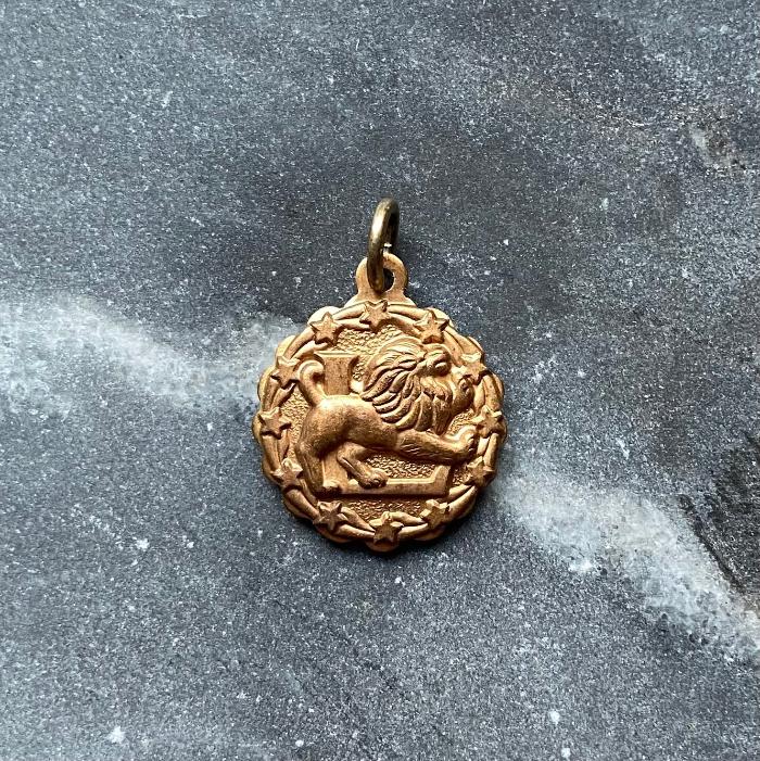 vintage brass leo lion charm