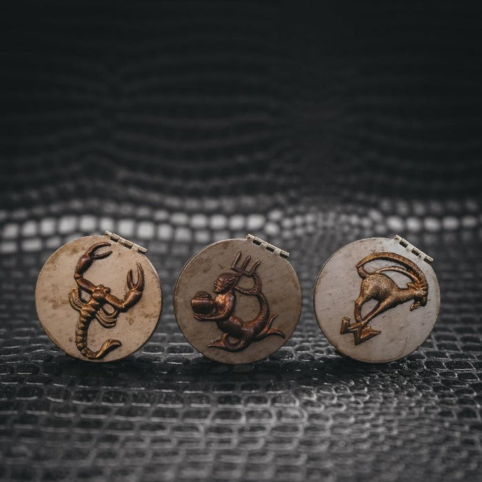 Vintage Brass Zodiac Pill Box