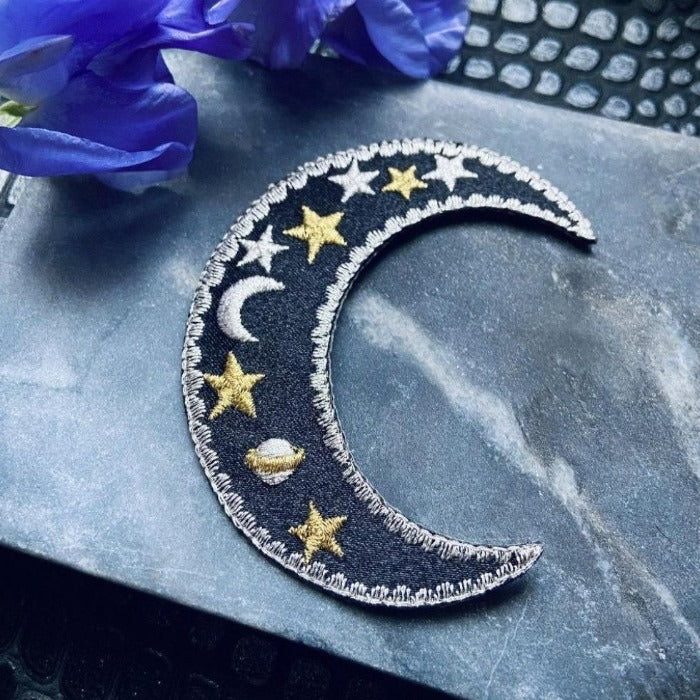 celestial crescent moon sew on patch