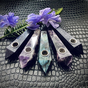 crystal pipe in blue goldstone, amethyst or labradorite