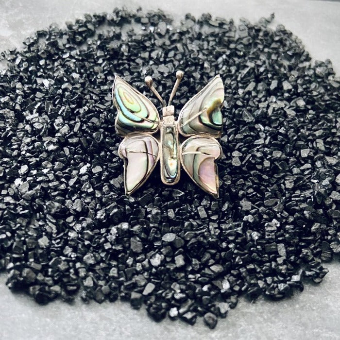 vintage alpaca silver abalone shell butterfly brooch.