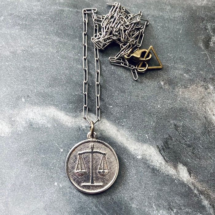 Vintage Silver Libra Charm Necklace Zodiac Sign Astrology Jewelry