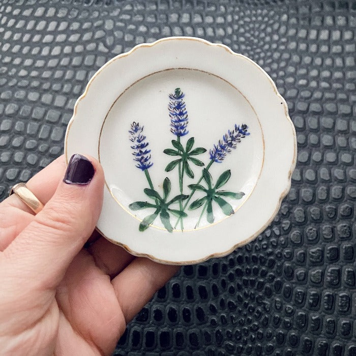 Vintage hand painted lavender floral dish