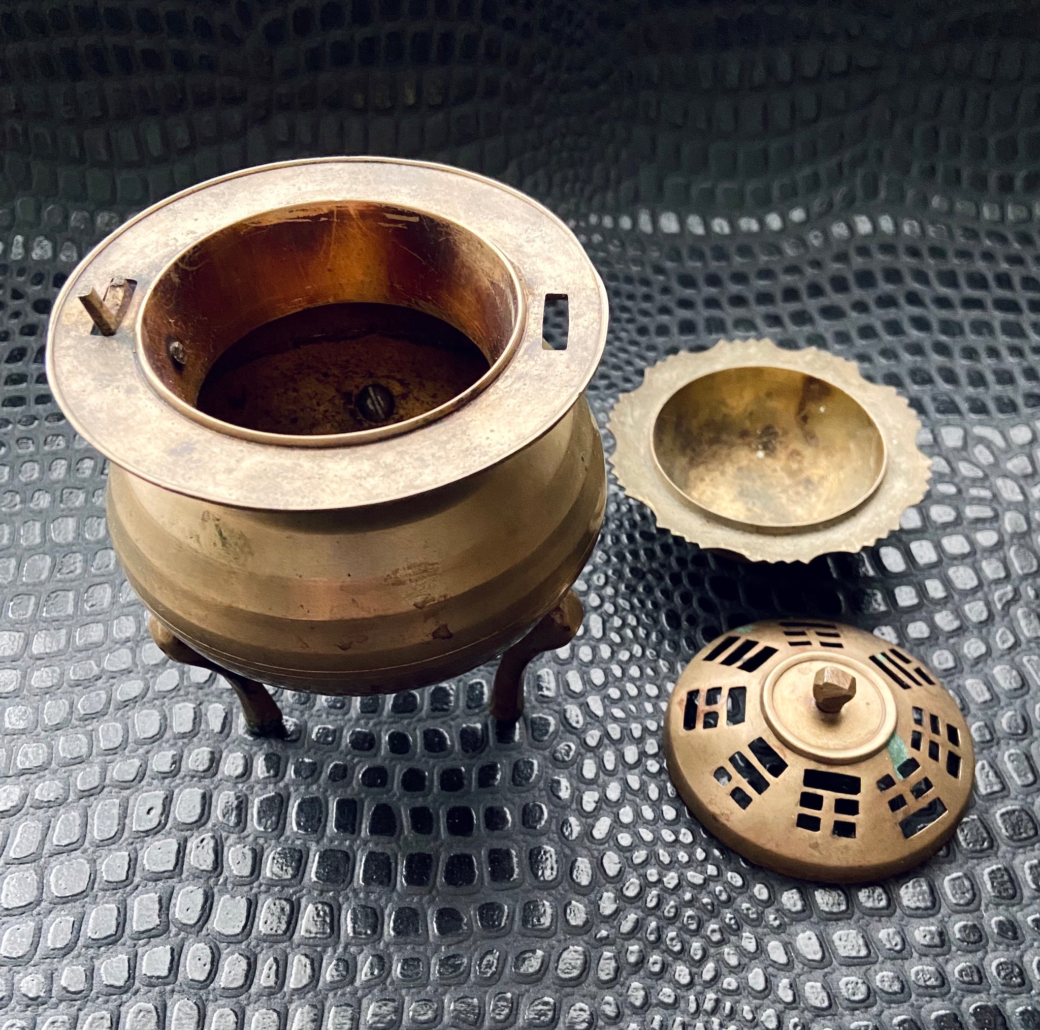 vintage tall round brass cone incense burner