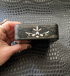 antique art deco smoking accessories set cigarette box ashtray matchbox cover mother of pearl