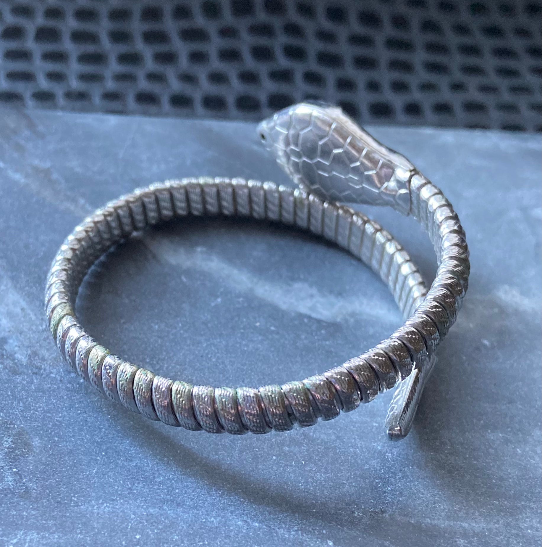 antique art deco silver plated snake bracelet