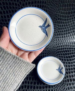 Vintage porcelain blue bird swallow tail dish