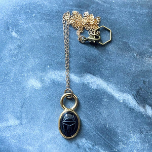 Handmade Reclaimed Vintage Black Onyx Scarab Charm Necklace