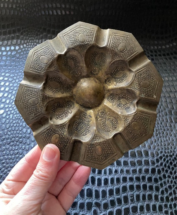 Antique brass floral ashtray