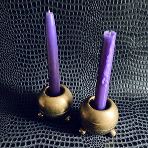 Antique round brass pair candle holders