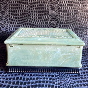 vintage green plastic talisman by deltah jewelry box