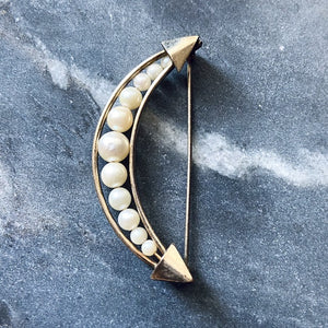 vintage midcentury gold-filled pearl crescent moon necklace