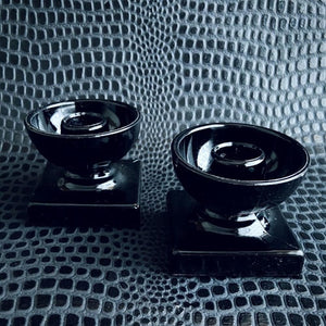 Pair Antique Black Glass Candle Holders
