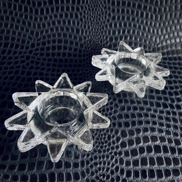 Pair of Vintage Glass Sun Candle Holders