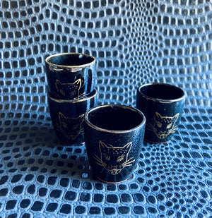 vintage redware cat leopard shot glasses