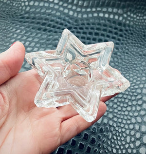 VIntage clear glass star candle holder