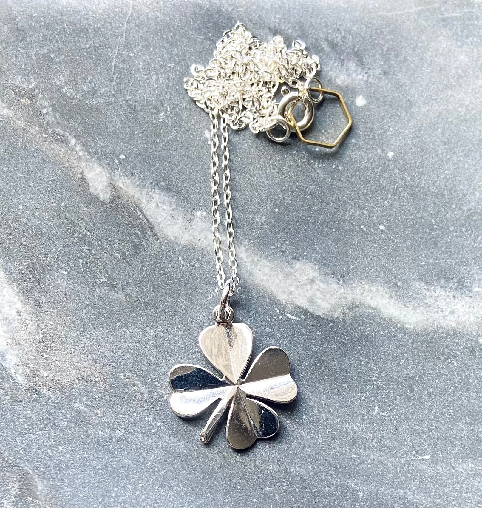Four Leaves Clover Sterling Silver Bracelet & Necklace Set In