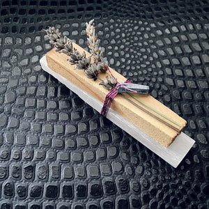 Selenite crystal wand palo santo wood lavender bundle