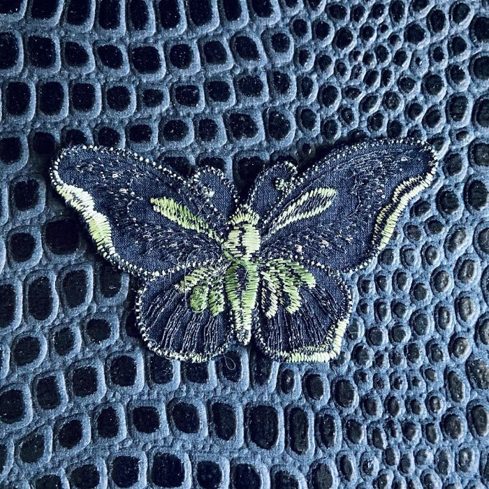 antique green and silver butterfly sew on patch.