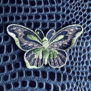 antique green and silver butterfly sew on patch.