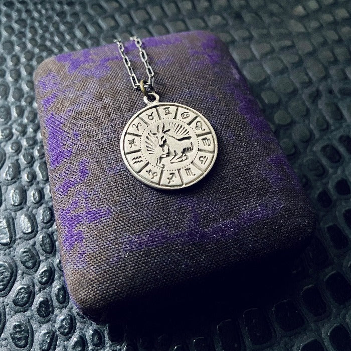 Vintage silver capricorn charm necklace zodiac signs astrology jewelry