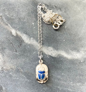 Vintage silver scarab charm necklace